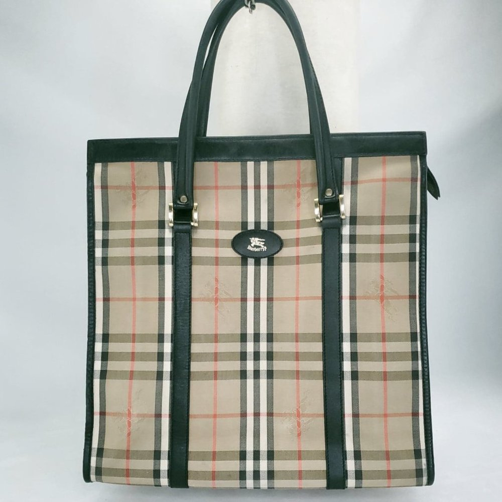 Burberry Beige/Tan Check Tote with Black Trim